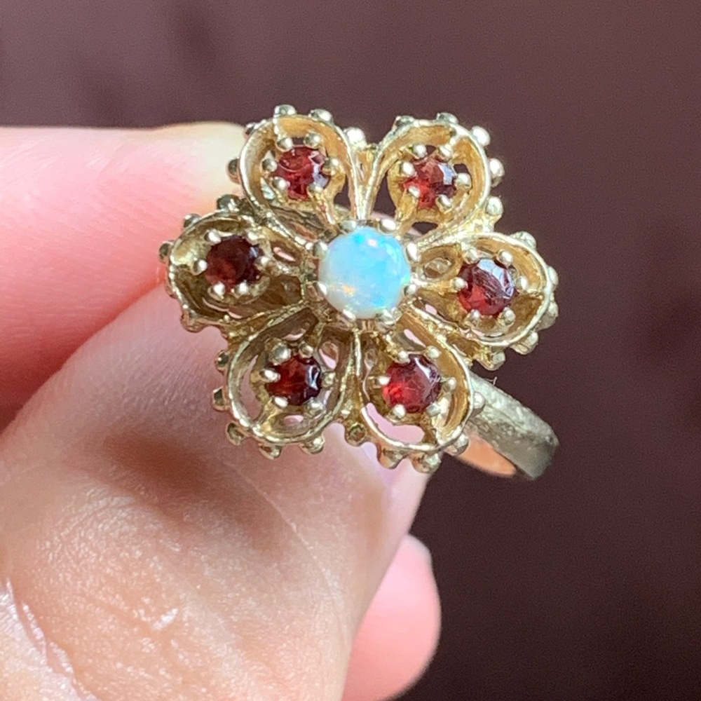 14k Garnet and Opal Ring